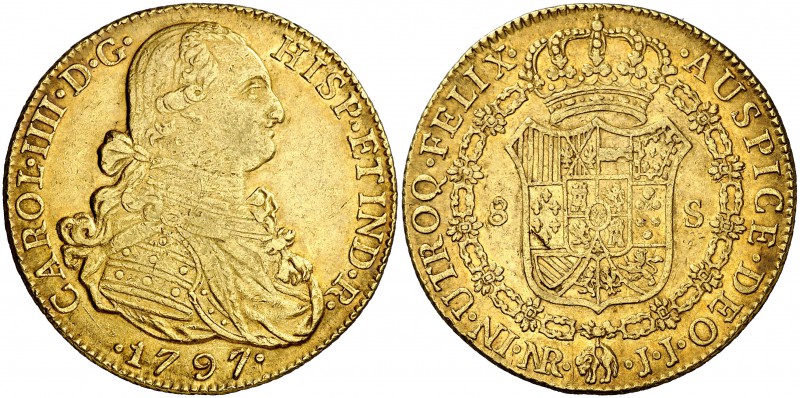 1797. Carlos IV. Santa Fe de Nuevo Reino. JJ. 8 escudos. (Cal. 127) (Cal.Onza 11...