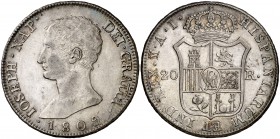 1809. José Napoleón. Madrid. AI. 20 reales. (Cal. 24). 27,14 g. Leves rayitas. Bonita pátina. MBC+.