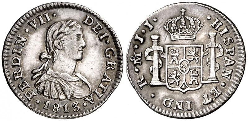 1813. Fernando VII. México. JJ. 1/2 real. (Cal. 1344). 1,67 g. Busto imaginario....