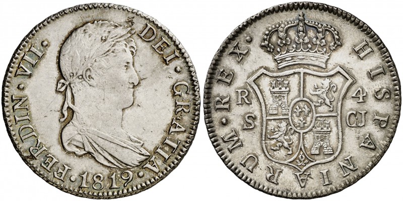 1819. Fernando VII. Sevilla. CJ. 4 reales. (Cal. 812). 13,58 g. Insignificante h...