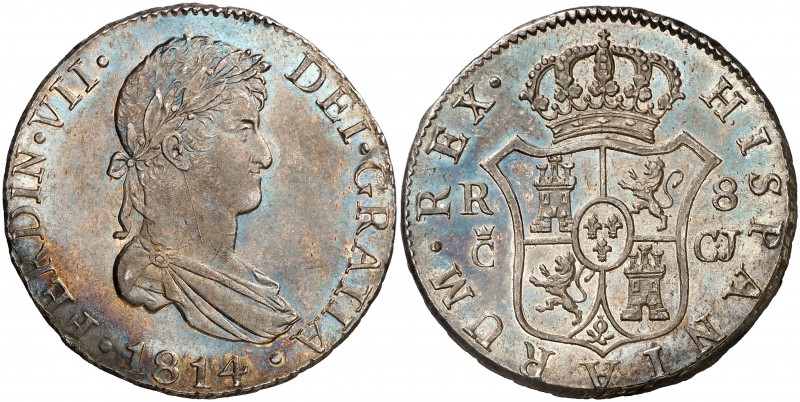 1814. Fernando VII. Cádiz. CJ. 8 reales. (Cal. 376). 27 g. Ínfimas rayitas en an...