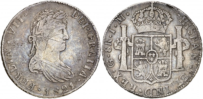1821. Fernando VII. Guanajuato. JM. 8 reales. (Cal. 453). 24,30 g. Rayitas. Páti...