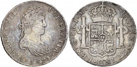 1821. Fernando VII. Guanajuato. JM. 8 reales. (Cal. 453). 24,30 g. Rayitas. Pátina MBC-.