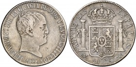 1822. Fernando VII. Madrid. SR. 20 reales. (Cal. 516). 27 g. Tipo "cabezón". Escasa. MBC-.