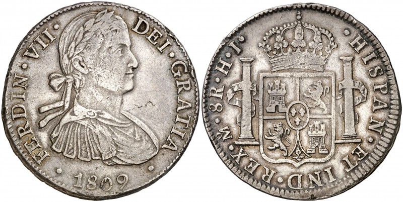 1809. Fernando VII. México. HJ. 8 reales. (Cal. 540). 26,84 g. Busto imaginario....