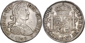 1809. Fernando VII. México. HJ. 8 reales. (Cal. 540). 26,84 g. Busto imaginario. MBC+.