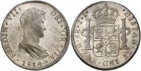 1814. Fernando VII. México. JJ. 8 reales. (Cal. 555). 26,91 g. Bella. Parte de brillo original. Escasa y más así. EBC.