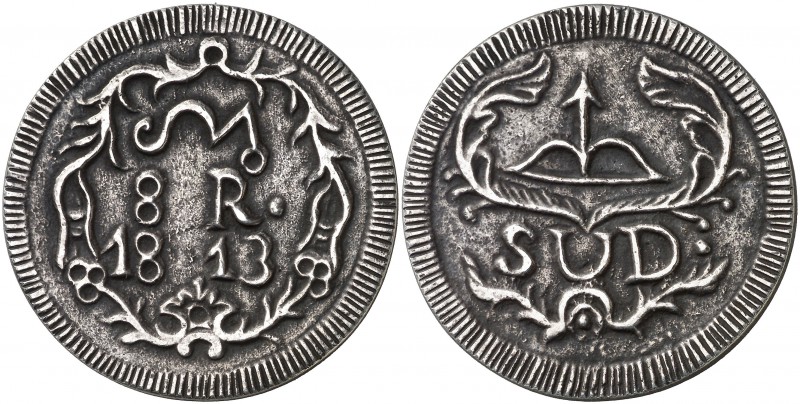 1813. Fernando VII. Morelos. 8 reales. (Cal. 572). 25,91 g. Plata fundida. Rara....