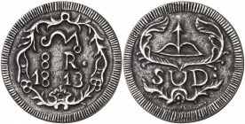 1813. Fernando VII. Morelos. 8 reales. (Cal. 572). 25,91 g. Plata fundida. Rara. MBC+.