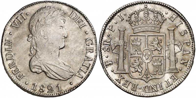 1821. Fernando VII. Potosí. PJ. 8 reales. (Cal. 610). 27,09 g. MBC+/EBC-.