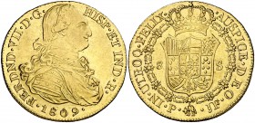 1809. Fernando VII. Popayán. JF. 8 escudos. (Cal. 65) (Cal.Onza 1275) (Restrepo 128-3). 27 g. MBC+.