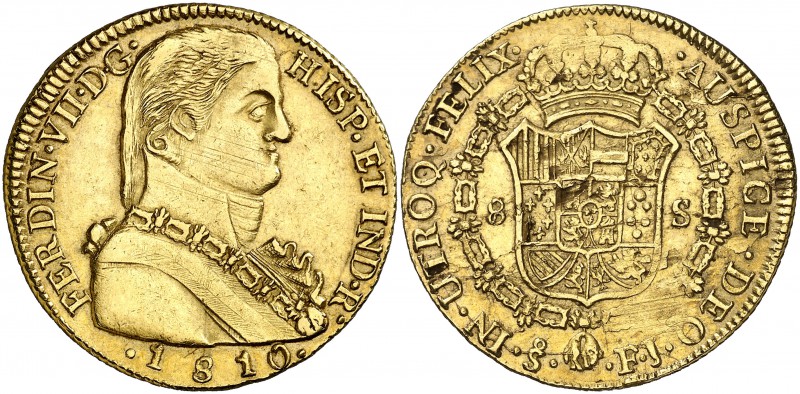 1810. Fernando VII. Santiago. FJ. 8 escudos. (Cal. 114) (Cal.Onza 1346). 26,98 g...