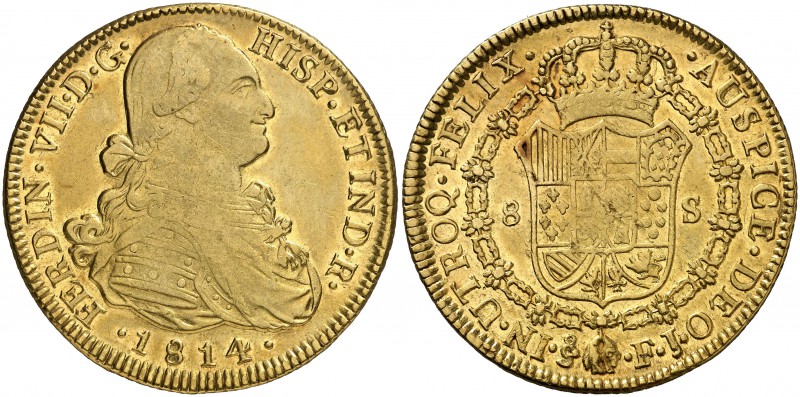 1814. Fernando VII. Santiago. FJ. 8 escudos. (Cal. 122) (Cal.Onza 1358). 26,97 g...