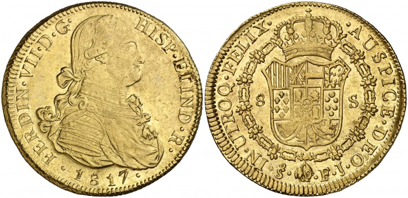 1817. Fernando VII. Santiago. FJ. 8 escudos. (Cal. 125) (Cal.Onza 1364). 27,01 g...