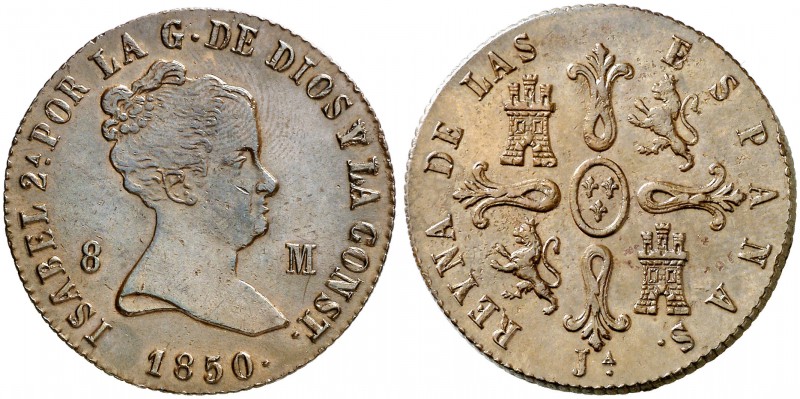 1850. Isabel II. Jubia. 8 maravedís. (Cal. 488). 10,36 g. Bella. EBC/EBC+.