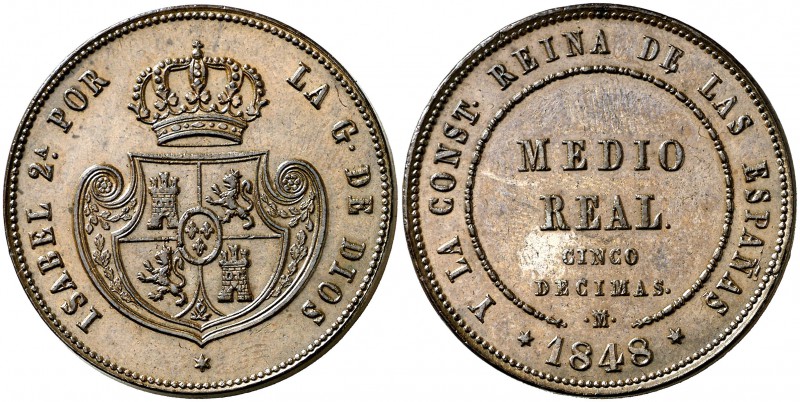 1848. Isabel II. Madrid. 1/2 real = 5 décimas. (Cal. 572). 18,54 g. Leves golpec...