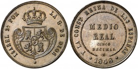 1848. Isabel II. Madrid. 1/2 real = 5 décimas. (Cal. 572). 18,54 g. Leves golpecitos. Atractiva. Rara así. EBC.