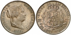1864. Isabel II. Segovia. 25 céntimos de real. (Cal. 599). 10,23 g. Atractiva. EBC.