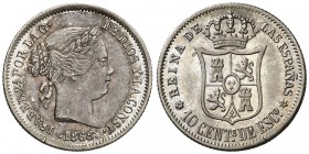 1868*68. Isabel II. Madrid. 10 céntimos de escudo. (Cal. 448). 1,29 g. Atractiva. EBC-.