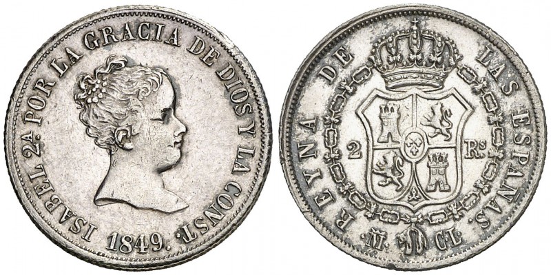 1849. Isabel II. Madrid. CL. 2 reales. (Cal. 362). 2,63 g. Limpiada. (EBC).