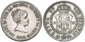 1849. Isabel II. Madrid. CL. 2 reales. (Cal. 362). 2,63 g. Limpiada. (EBC).