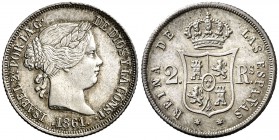 1861. Isabel II. Madrid. 2 reales. (Cal. 370). 2,51 g. Leves marquitas. Bella. Escasa así. EBC.