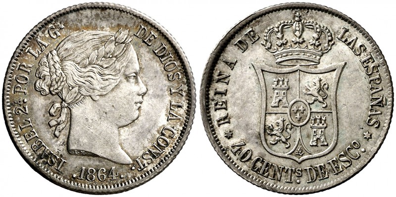 1864. Isabel II. Madrid. 40 céntimos de escudo. (Cal. 336). 5,16 g. Atractiva. E...