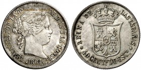 1864. Isabel II. Madrid. 40 céntimos de escudo. (Cal. 336). 5,16 g. Atractiva. EBC-.