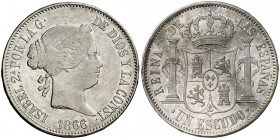 1866. Isabel II. Madrid. 1 escudo. (Cal. 252). 12,90 g. MBC+/EBC-.