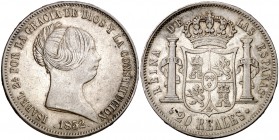 1852. Isabel II. Madrid. 20 reales. (Cal. 173). 25,87 g. Pátina. Buen ejemplar. MBC+.