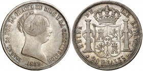 1852. Isabel II. Sevilla. 20 reales. (Cal. 191). 25,80 g. Escasa. MBC-/MBC.
