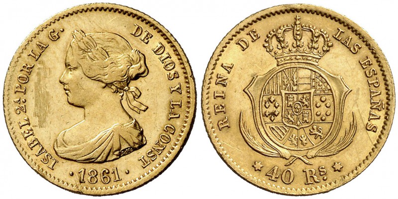 1861. Isabel II. Madrid. 40 reales. (Cal. 102). 3,31 g. Rayitas. Bonito color. E...