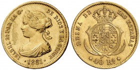 1861. Isabel II. Madrid. 40 reales. (Cal. 102). 3,31 g. Rayitas. Bonito color. Ex Colección Caballero de las Yndias 22/10/2009, nº 2176. Escasa. MBC/M...