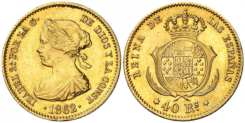1862. Isabel II. Madrid. 40 reales. (Cal. 104). 3,32 g. Golpecito en canto. Esca...