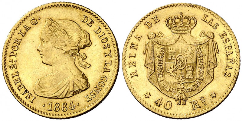 1864. Isabel II. Madrid. 40 reales. (Cal. 106). 3,37 g. EBC-.
