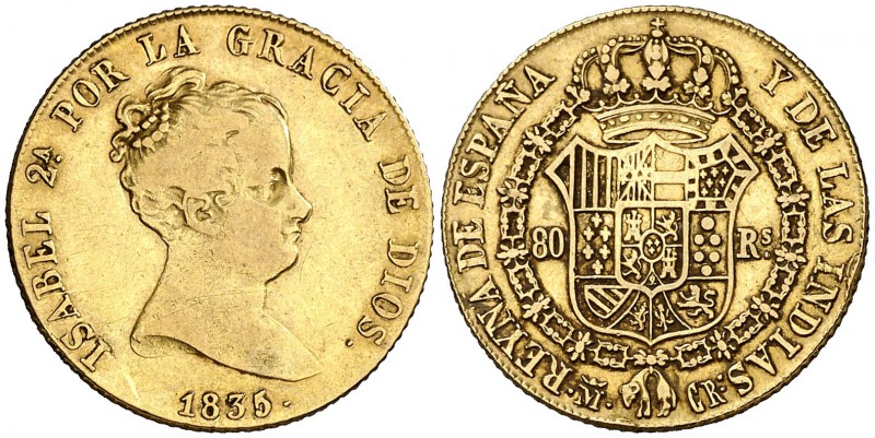 1835. Isabel II. Madrid. CR. 80 reales. (Cal. 68). 6,73 g. MBC-/MBC.