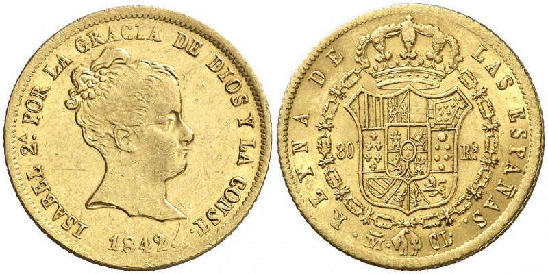 1842. Isabel II. Madrid. CL. 80 reales. (Cal. 75). 6,77 g. Acuñación algo floja....