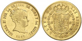 1842. Isabel II. Madrid. CL. 80 reales. (Cal. 75). 6,77 g. Acuñación algo floja. Parte de brillo original. Rara y más así. EBC-/EBC.