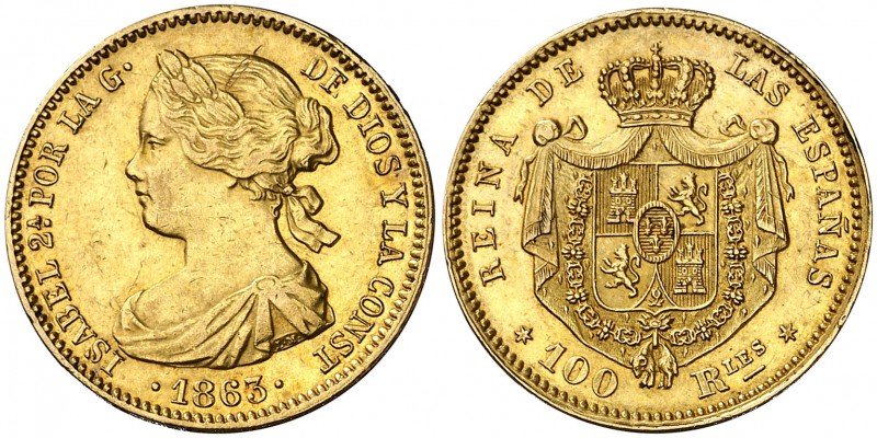 1863 Isabel II. Madrid. 100 reales. (Cal. 28). 8,38 g. MBC+.