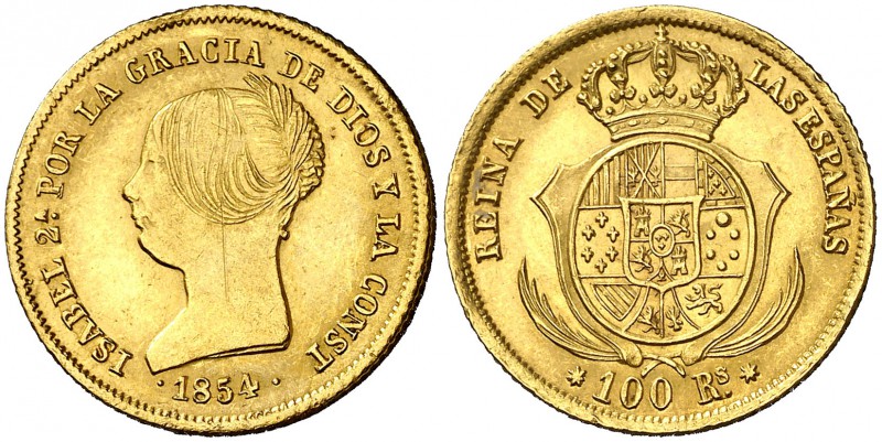 1854. Isabel II. Sevilla. 100 reales. (Cal. 32). 8,32 g. MBC+/EBC-.