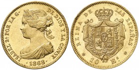 1868*1868. Isabel II. Madrid. 10 escudos. (Cal. 47). 8,39 g. Bella. Ex Áureo & Calicó 04/12/2013, nº 3895. EBC/EBC+.