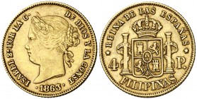 1863. Isabel II. Manila. 4 pesos. (Cal. 127). 6,75 g. MBC/MBC+.