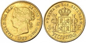 1868. Isabel II. Manila. 4 pesos. (Cal. 132). 6,76 g. MBC-/MBC.