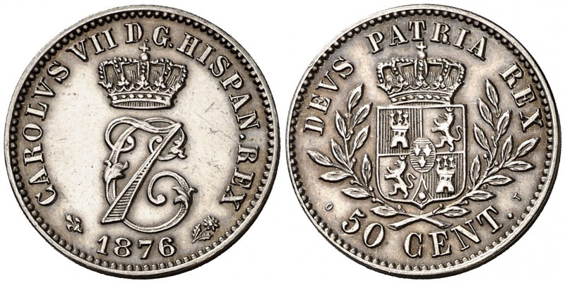 1876. Carlos VII, Pretendiente. Bruselas. 50 céntimos. (Cal. 7). 2,52 g. Rara. E...
