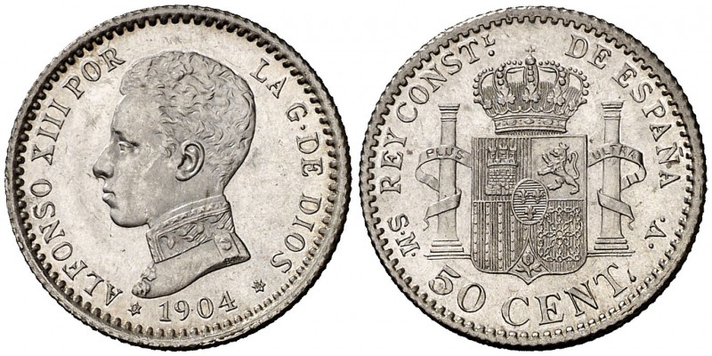 1904*04. Alfonso XIII. SMV. 50 céntimos. (Cal. 61). 2,43 g. Muy bella. Brillo or...