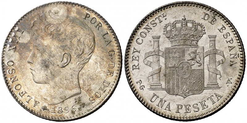 1896*1896. Alfonso XIII. PGV. 1 peseta. (Cal. 41). 5,06 g. Pátina. S/C-.