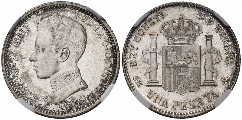 1903*1903. Alfonso XIII. SMV. 1 peseta. (Cal. 49). En cápsula de la NGC como MS6...