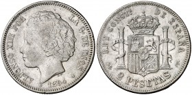 1894*1894. Alfonso XIII. PGV. 2 pesetas. (Cal. 33). 9,92 g. Escasa. MBC-.