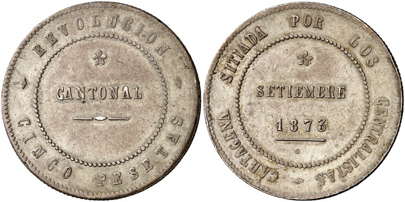 1873. Revolución Cantonal. Cartagena. 5 pesetas. (Cal. 6). 26,58 g. Reverso no c...
