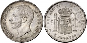 1885*1887. Alfonso XII. MSM. 5 pesetas. (Cal. 42). 25 g. Atractiva. Escasa así. EBC-.